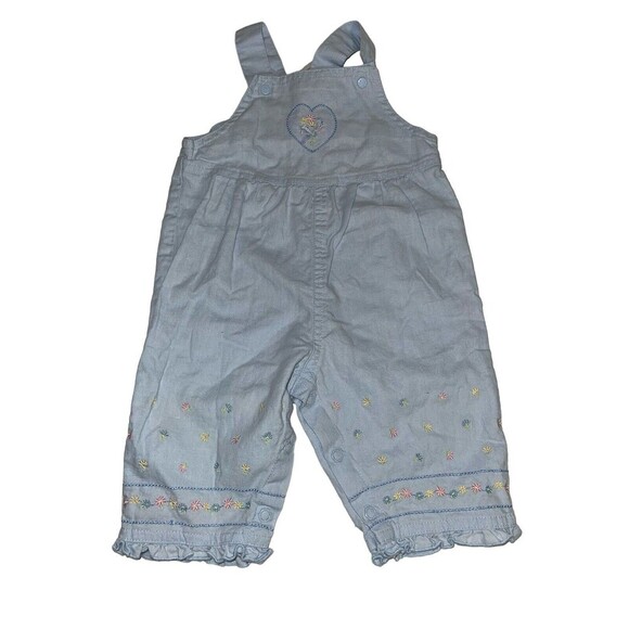 Carter s Light Blue Linen Blend Overalls Floral Girl Size Medium 6 Months Baby - Picture 1 of 16